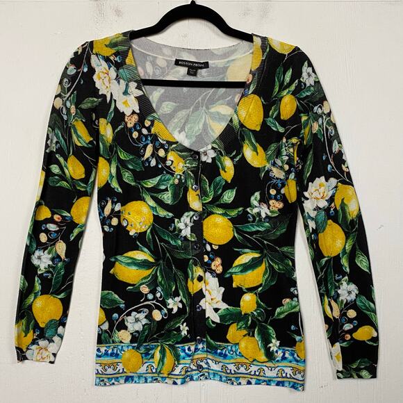 Boston Proper Sweaters - Boston Proper Black Lemon Print Cardigan Sweater Size Extra Small